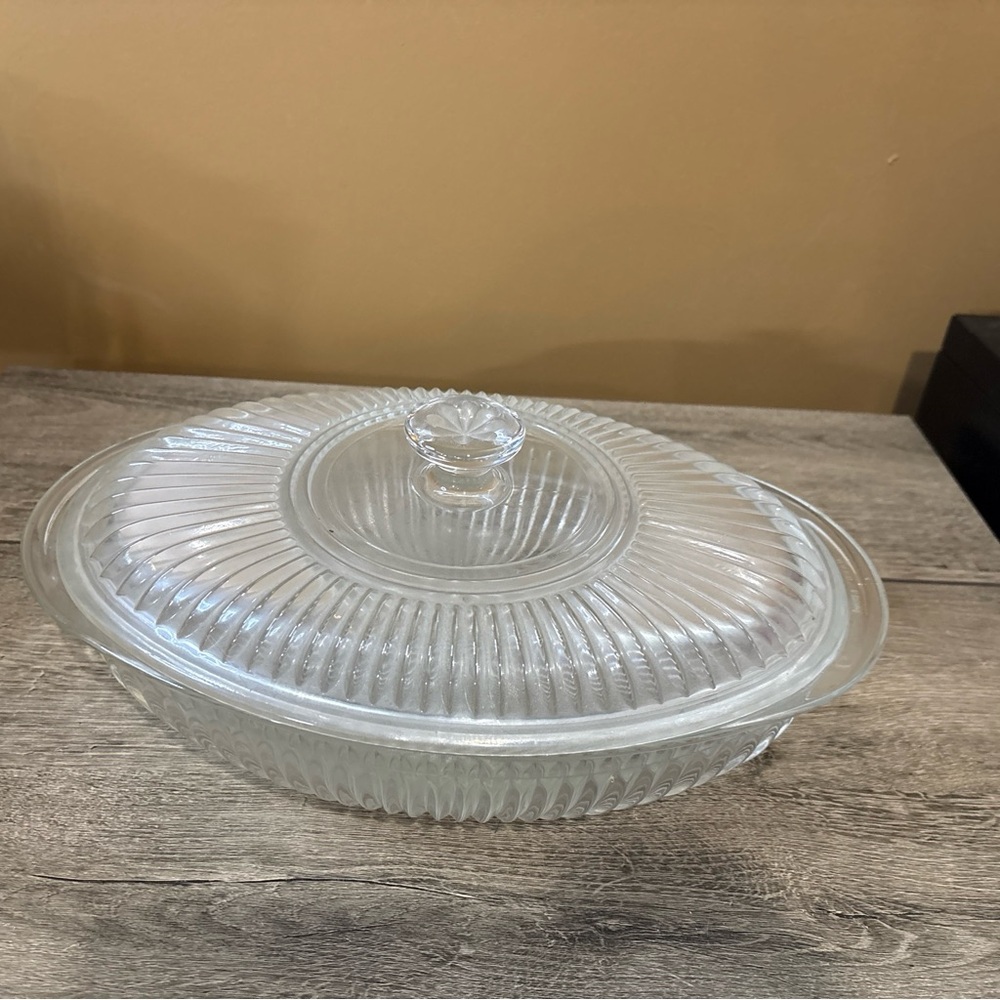 Vintage Large Covered Casserole Queen Mary Pattern 13" Long  Weight Is 7 Lbs. 3A